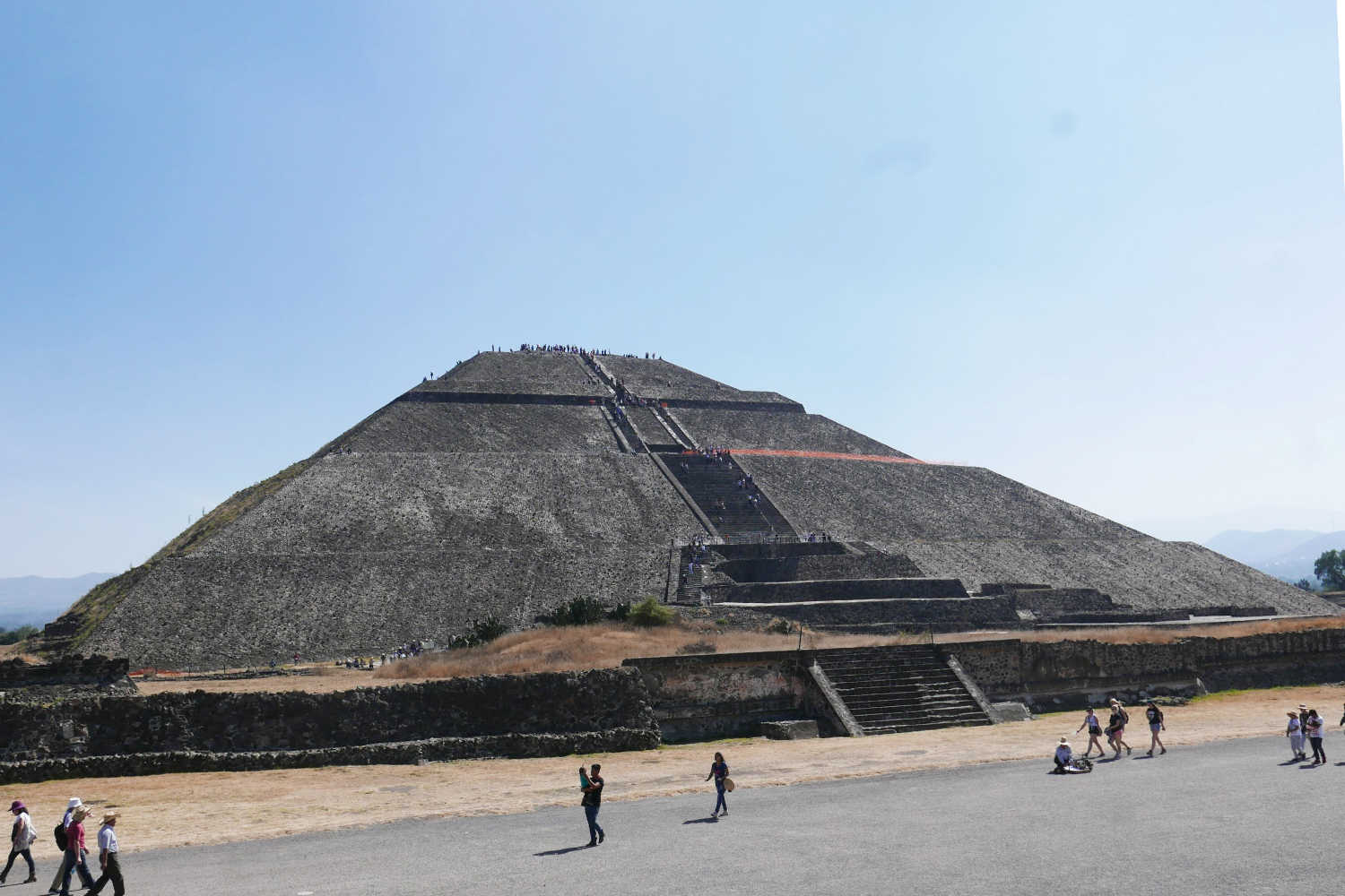 Overview of Pyramid of the Sun in Teotihuacan from Avenue of the Dead