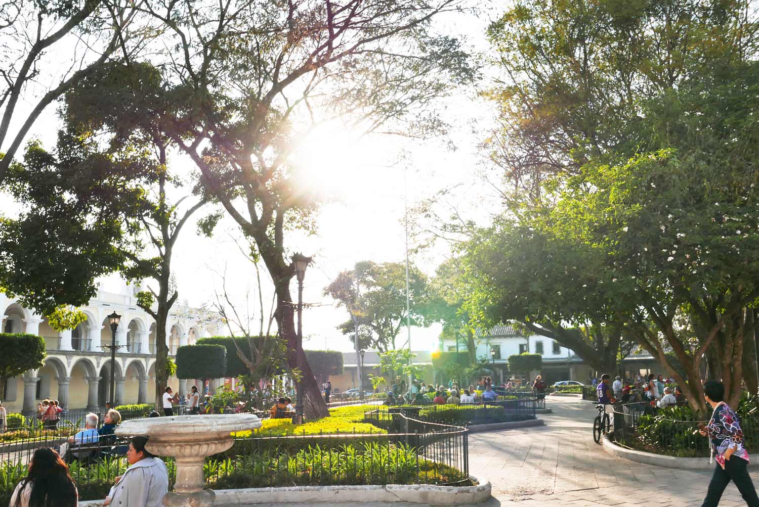 Parque Central in Antigua Guatemala just before sunset