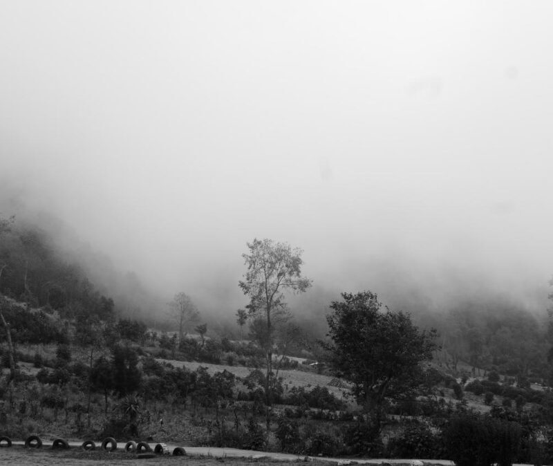 Shadow covered in fog halfway the hike to San Chicabal