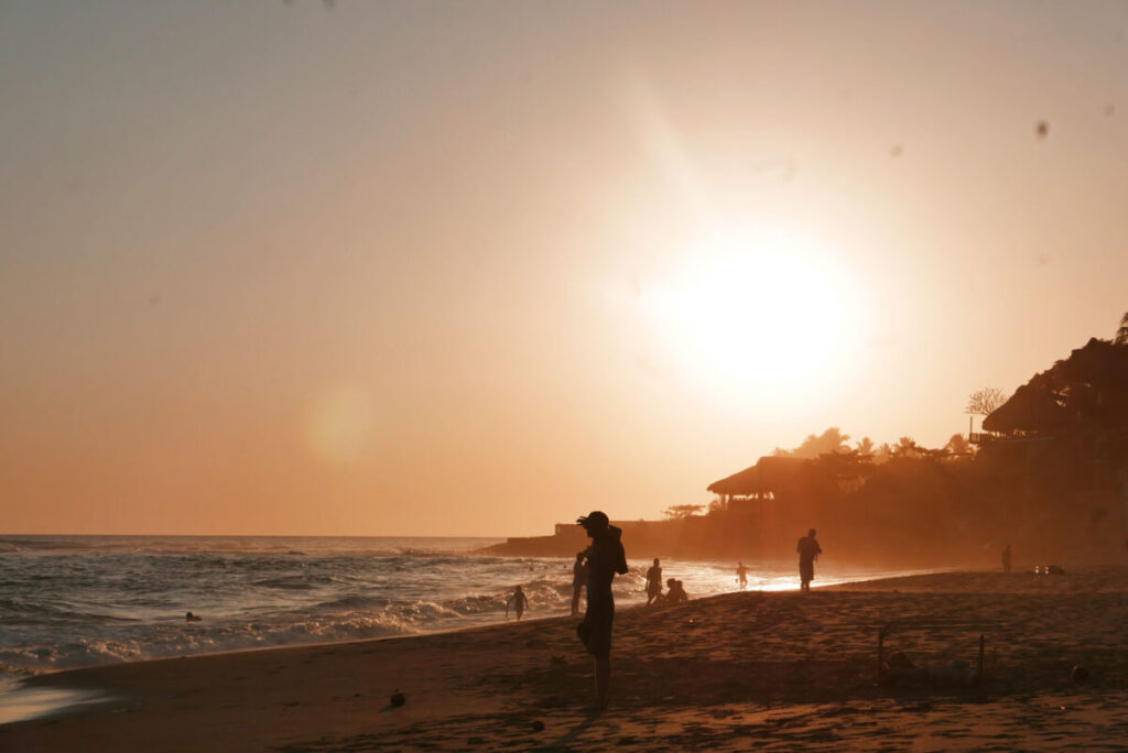 Sunset at El Sunzal beach, El Tunco village, El Salvador