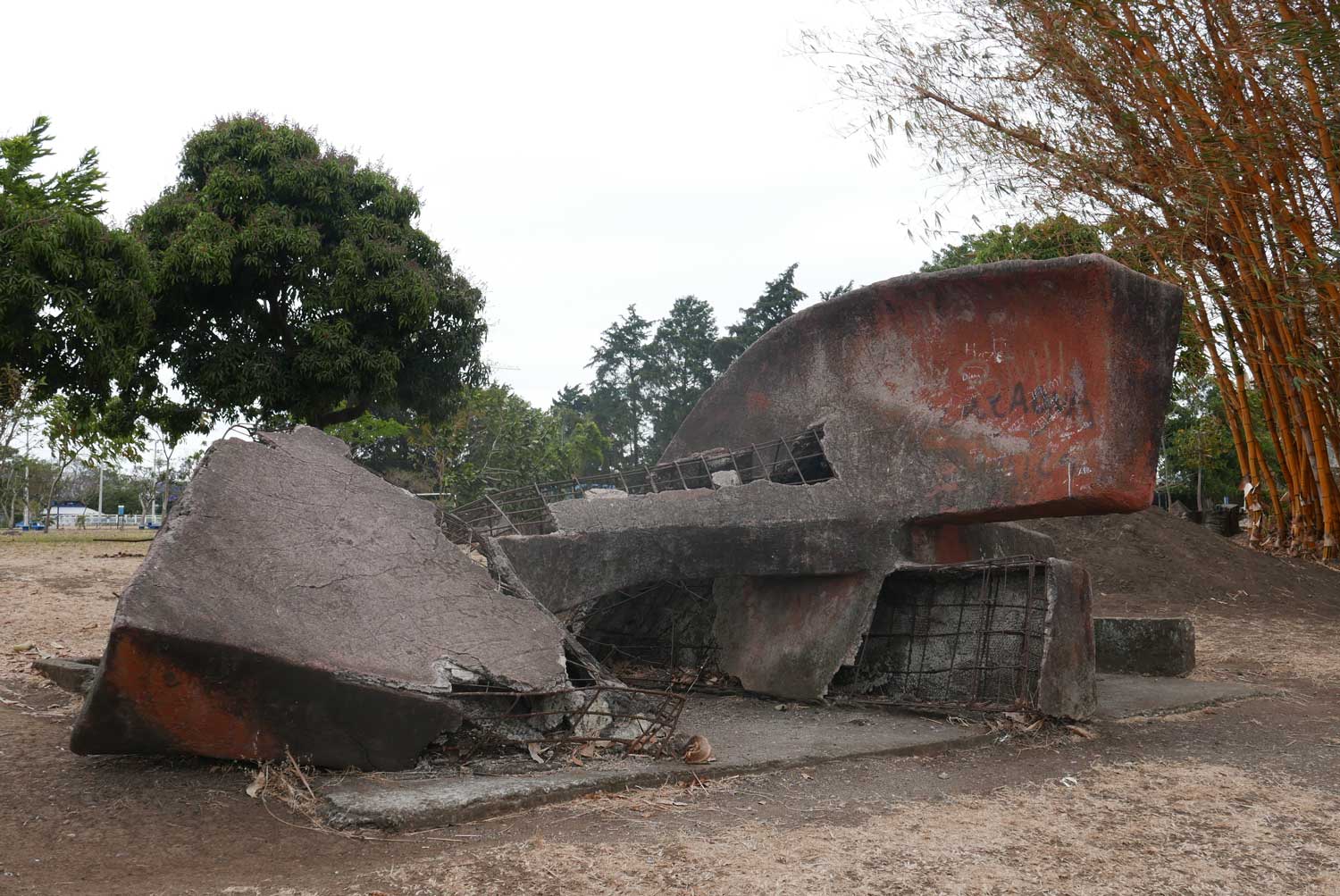 Collapsed rain shelter in La Sabana park in San Jose, Costa Rica