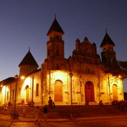 Iglesia Guadalupe in Granada, Nicaragua by night