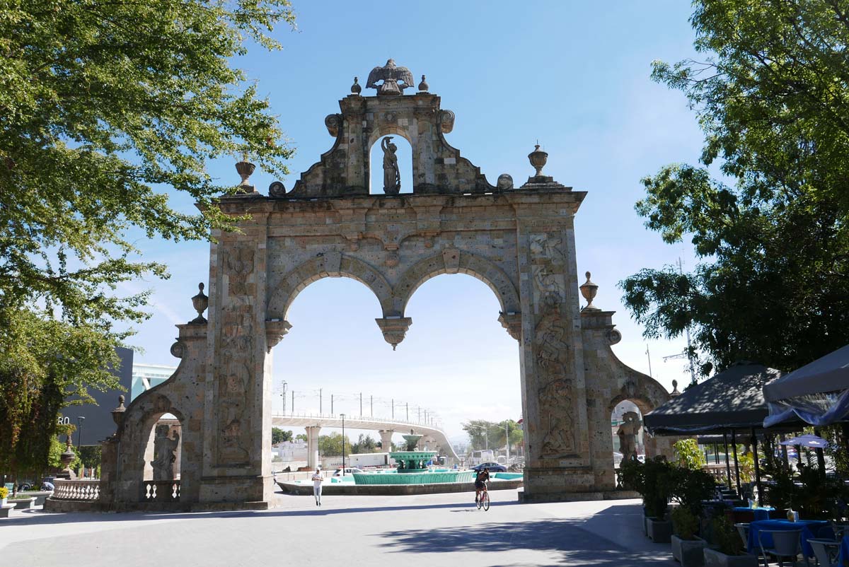 City gate towards Zapopan district in Guadalajara. And the new metro line under construction
