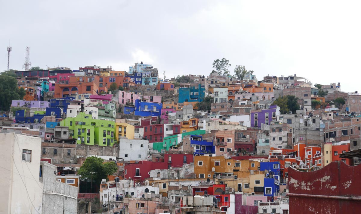 The typical colorful houses on the steep hills of Guanajuato