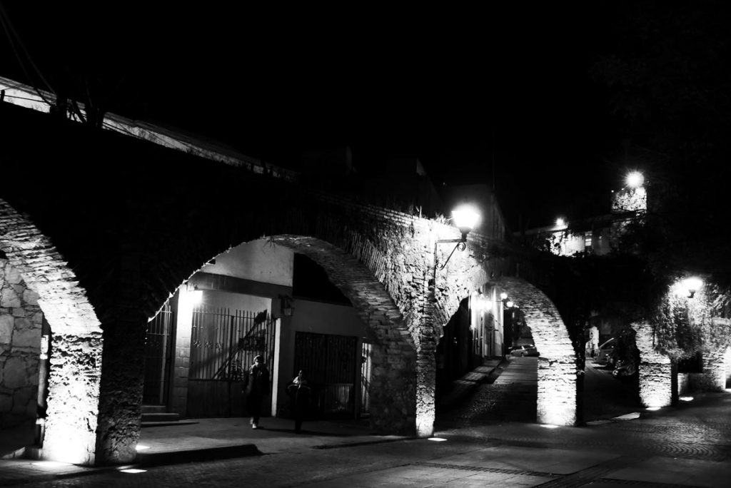 Stone arches by night in Guanajuato