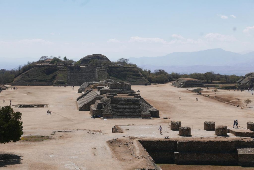 Panorama of the Monte Alban archaelogical ruins near Oaxaca in Mexico. View from the northern side