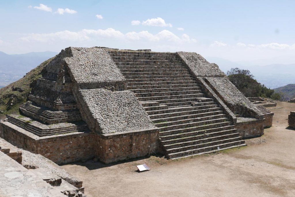Temple on the northern side of the Monte Alban archaelogical ruins near Oaxaca in Mexico