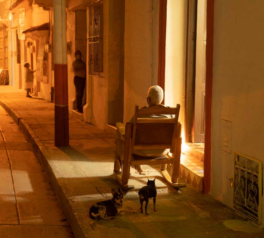 Old man at night in Cartagena