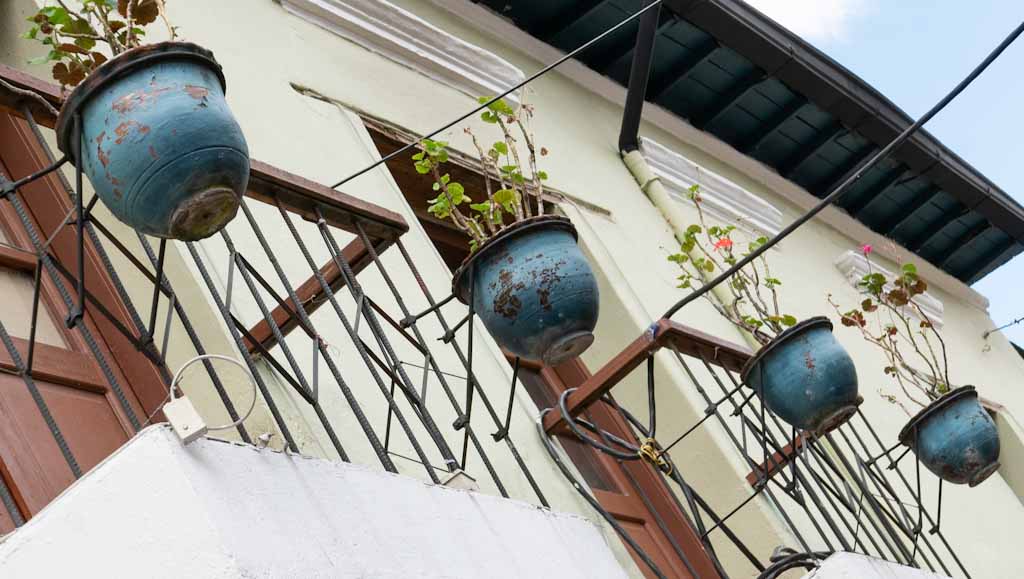 Balcony with flowers in historic centre Quito