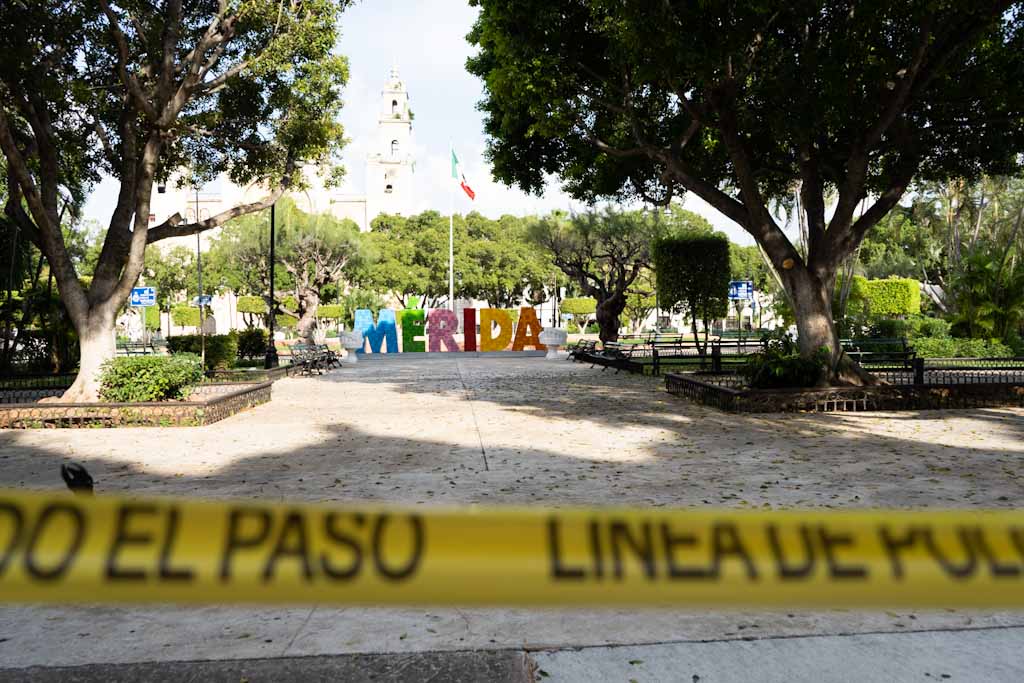 Plaza Central in Merida closed during pandemic